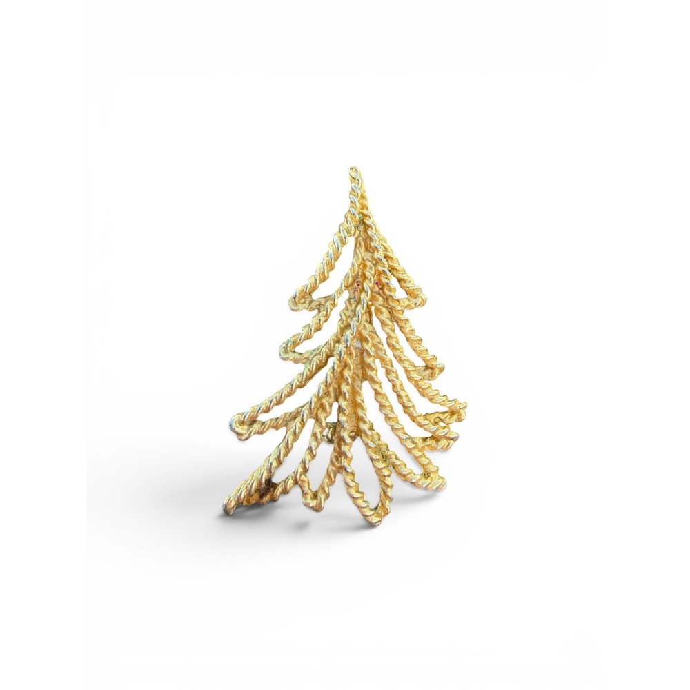 Adorbs Vintage Gold Tone Christmas Tree Brooch Textured Rope Design Holiday‎ Pin